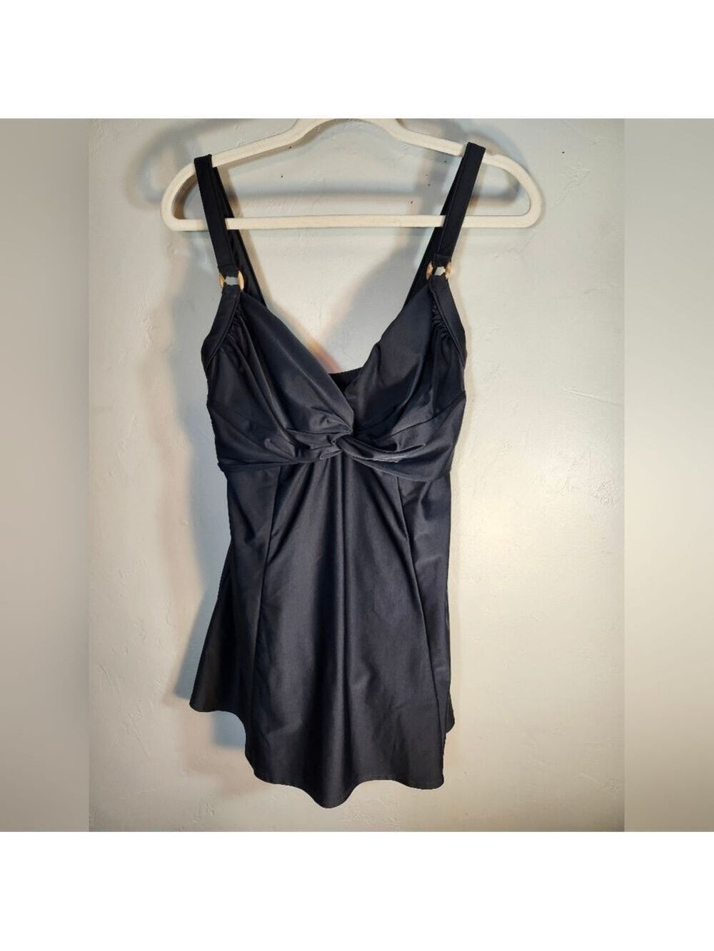 Carol Wior Elegant Black One-Piece Swimsuit Swim Dress Size 14